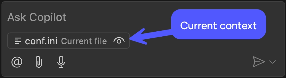 Copilot chat showing the current file selected